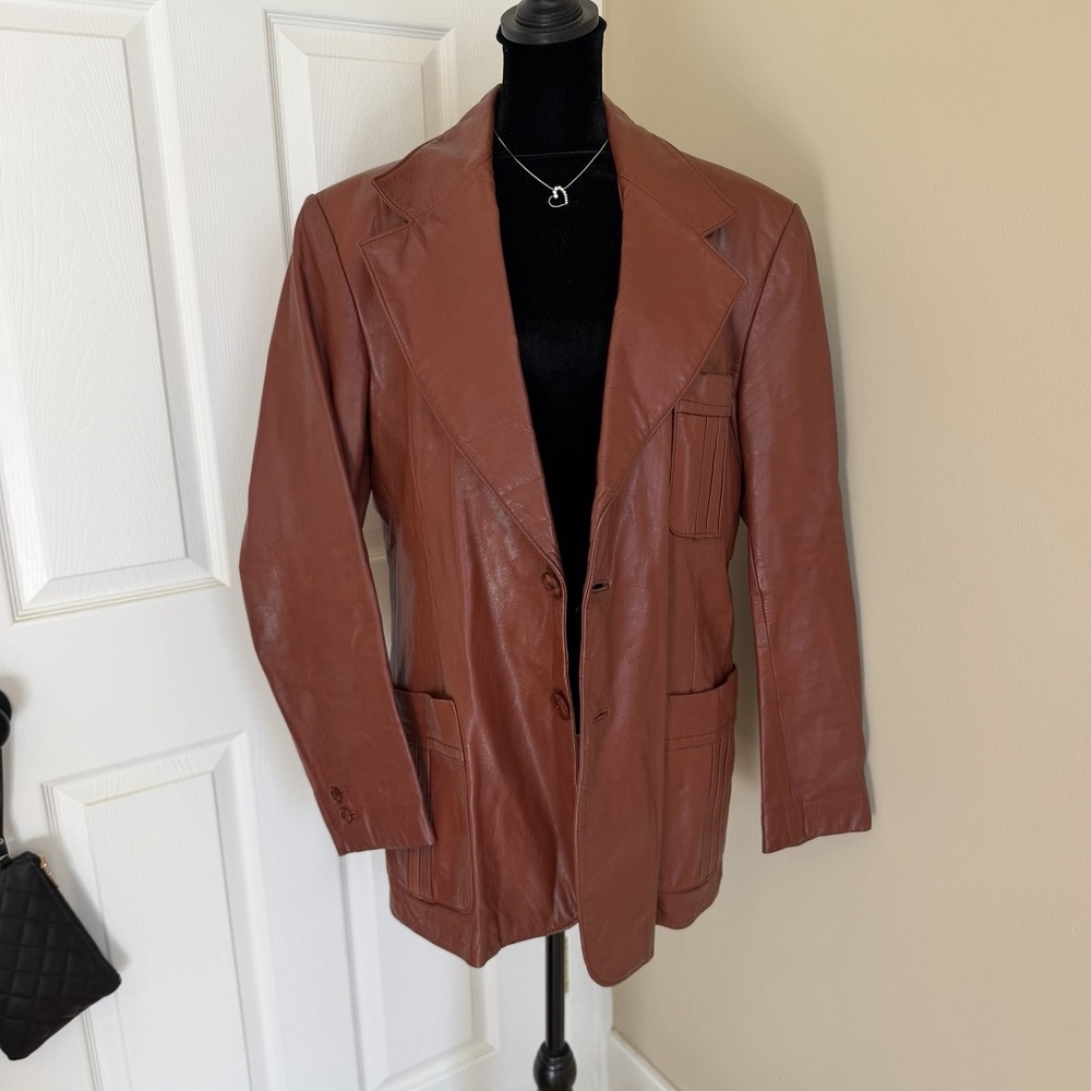 VTG Rue Royale Nino Cerruti Mens Leather Jacket 44R Rust/Brown Fall Old Money - Picture 1 of 7